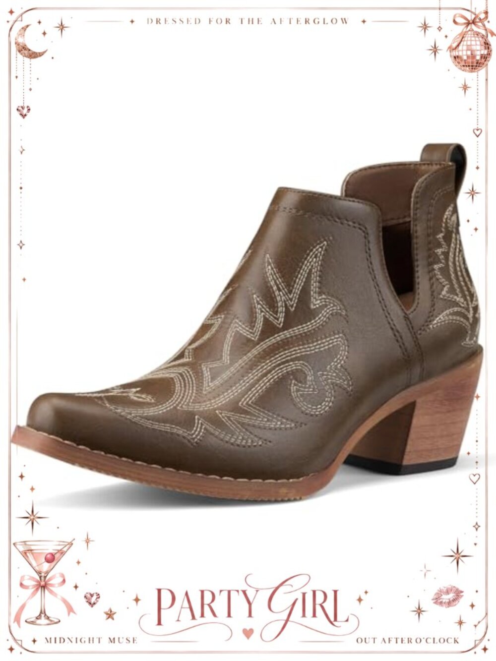 Rollda Women's Ankle Booties Chunky Stacked Heel U Cutout Western Boots